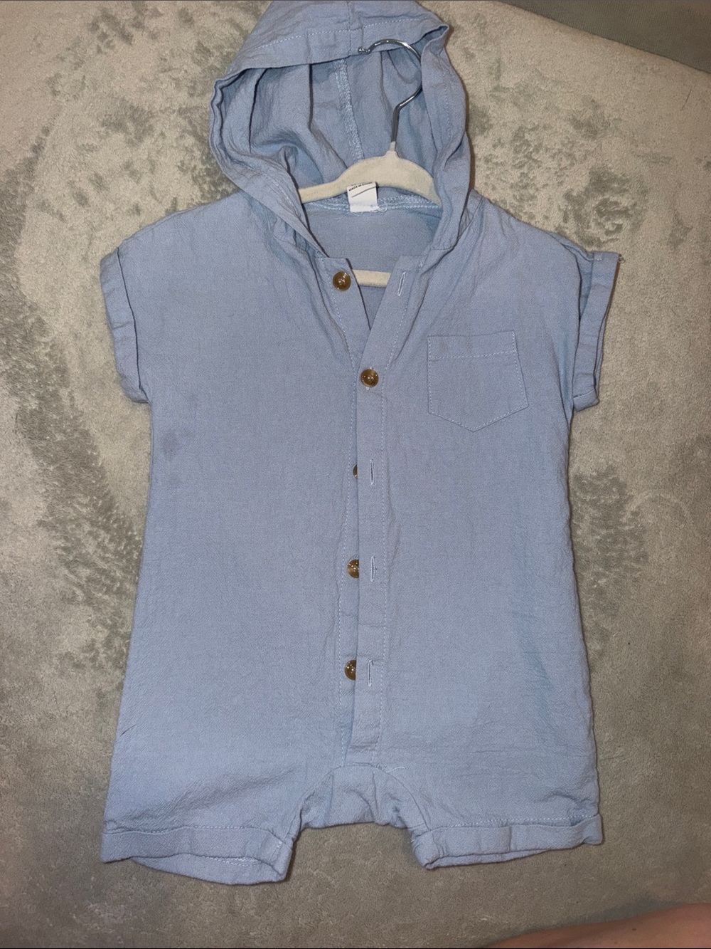 SHEIN Light Blue Hooded Short Sleeve One-Piece Bodysuit